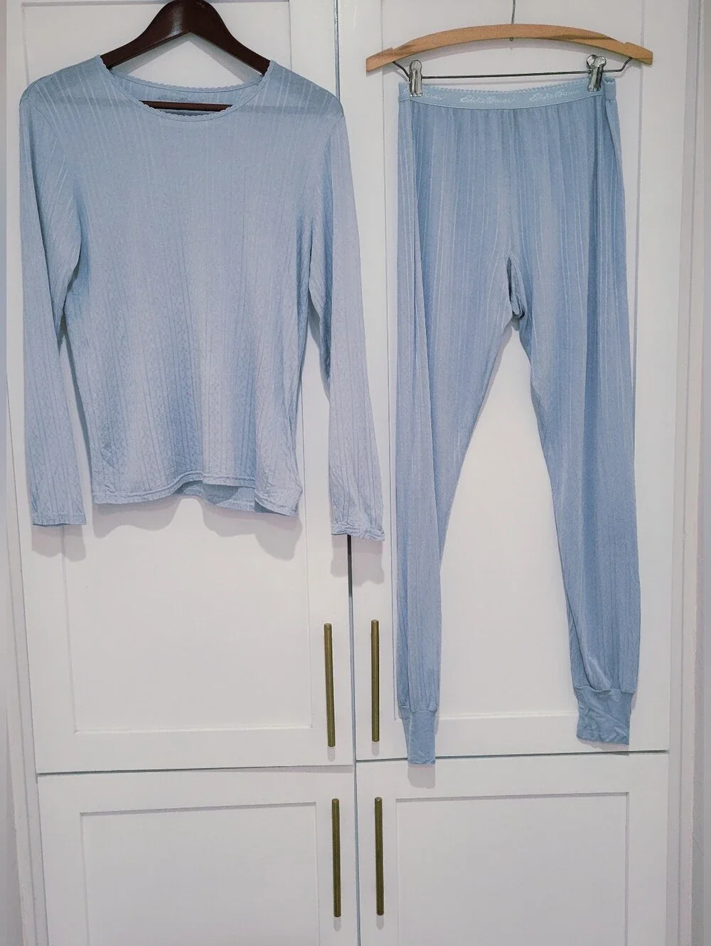 Eddie Bauer 100% Silk Lt Blue Base Layer Undergarment Set | Women's Size Small